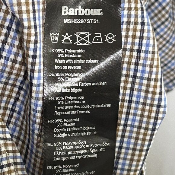 Men's Barbour Shirt Size XL Tailored Fit Button Down Brown Blue Check Plaid - Picture 7 of 10
